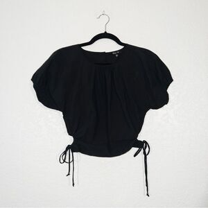 NWT Madewell Black Poplin Puff Sleeve Cutout Crop Top Size XXS‎